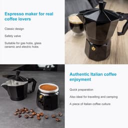 Intirilife Espressomaker aluminium - zwart - 3 kopjes mokkapot, 160 ml Italiaanse koffie, koffiezetapparaat geschikt voor gas, keramische kookplaat, elektrische kookplaat — thumbnail 2