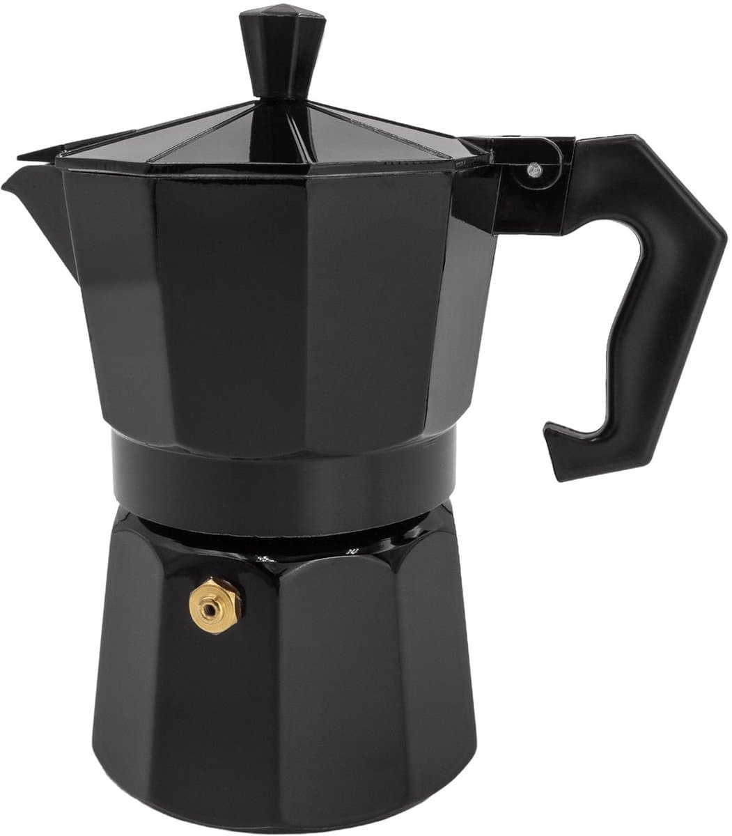 Intirilife Espressomaker aluminium - zwart - 3 kopjes mokkapot, 160 ml Italiaanse koffie, koffiezetapparaat geschikt voor gas, keramische kookplaat, elektrische kookplaat — afbeelding 1