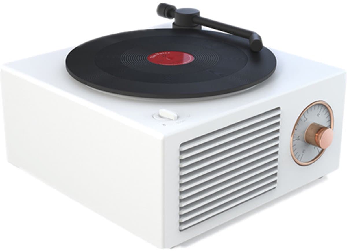 Deze retro-klassieke witte Bluetooth-speaker heeft een schattig platenspelerontwerp en is daarmee een perfect cadeau voor meisjes. Hij beschikt over een verbeterde bas en een luid volume. — afbeelding 1