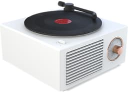 Deze retro-klassieke witte Bluetooth-speaker heeft een schattig platenspelerontwerp en is daarmee een perfect cadeau voor meisjes. Hij beschikt over een verbeterde bas en een luid volume. — thumbnail 1