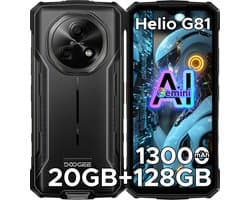 DOOGEE Fire 5 Pro 4G- Rugged Smartphone- 20 GB ROM+128 GB ROM/2 TB TF - 13000 mAh/18W - 6,6inch HD+ 90Hz- Android 15- MediaTek Helio G81 - Gemini AI - NFC- Face ID - IP68 - Grijs