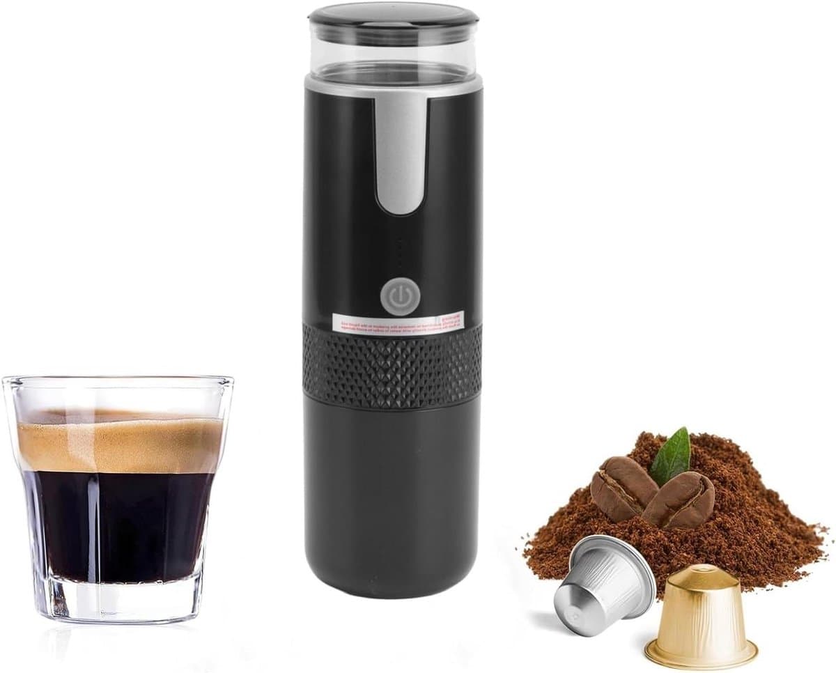 Koffiemachine voor onderweg met capsules en poedercontainer - Ideaal voor op reis - Handmatige espressomaker — afbeelding 1