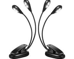 2-pack muziekstandaardverlichting - 4 LED-boekverlichting - Clip-on pianoverlichting - Werkt op USB of AA-batterijen - Oogvriendelijk en draagbaar - Geschikt voor laptops, e-readers - Ideaal voor muzikanten, pianisten, kinderen en op reis - Zwart