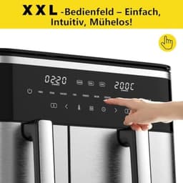 Dubbele lucht friteuse met touchscreen - 11 liter capaciteit - Airfryer - twee lades — thumbnail 2