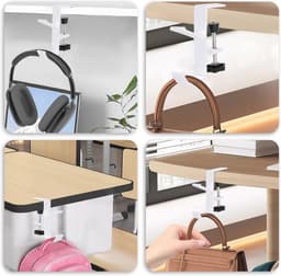 Hoofdtelefoonstandaard met dubbele haak, bureauhouder voor gaming headsets, wit — thumbnail 5
