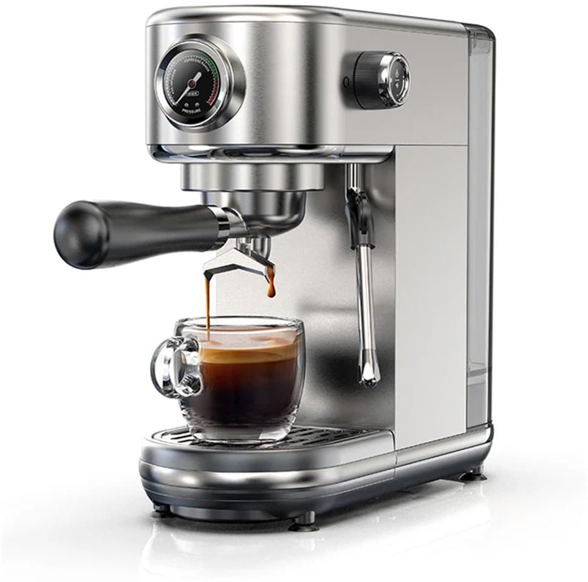 HiBREW H10B Halfautomatische Espressomachine – 20 Bar – Met Stoompijpje – 1,3L Afneembaar Reservoir – zilver — afbeelding 1