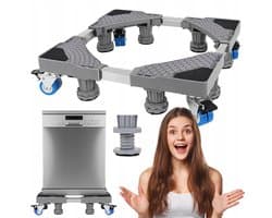 Wasmachine Onderstel - Wasmachine verhogers - 42-66cm Verstelbaar & 250kg Draagkracht - 4 Wieltjes met Rem - Geluidsreducerend - Voor Apparaten en Koelkast