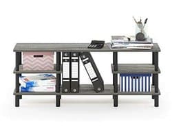 Multifunctioneel TV-rek met 3 niveaus in grijs/zwart en houtafwerking