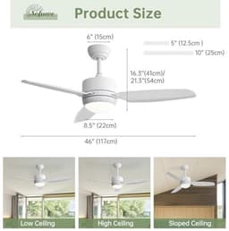 Plafondventilator met verlichting en afstandsbediening - 117 cm, DC, timer, 6 snelheden, stille ventilator voor slaapkamer en woonkamer — thumbnail 4