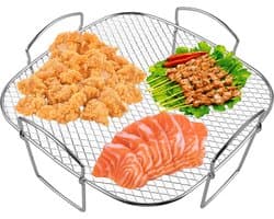 Heteluchtfriteuse, grillrooster, accessoires voor heteluchtfriteuse: 20 x 20,5 x 10 cm, 304 roestvrij staal, vierkante airfryer-accessoires Geschikt voor Cosori heteluchtfriteuse, 5,5 l XXL / 6,4 l