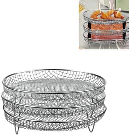 3 stuks ronde Airfryer Mand van roestvrij staal - Antiaanbaklaag voor eenvoudig schoonmaken - Rond grillrooster - Bakplaat - 20,5 * 20,5 * 8,5 cm - Geschikt voor Airfryers en ovens van 4,2-5,8 liter-zilver — thumbnail 5