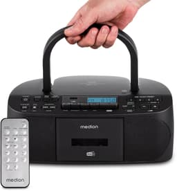 MEDION DRX-1 Plus Boombox (draagbare DAB+ & FM-radio, Bluetooth, cd-speler, MP3, cassette, hoofdtelefoonaansluiting, stereo, AUX, netstroom & batterijen) zwart — thumbnail 1