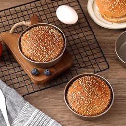 Hamburgerbroodjesvorm van 10 cm, ronde antiaanbakvorm, herbruikbare roestvrijstalen bakvorm voor mini-airfryer, geschikt voor het maken van hamburgers, Kughoff-cakes, grote muffins en mini-taartjes - verpakking van 2 — thumbnail 4