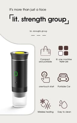 Tresaro Draagbaar Koffieapparaat voor Onderweg – Oplaadbare 12V Koffiemachine - 60ml - Espresso - Nespresso - Dolce Gusto Capsules - Gemalen Koffie — thumbnail 3