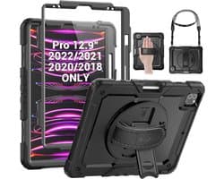 Robuuste iPad Pro 12.9 inch (2022/2021/2020/2018) Hoes met Bescherming, Ingebouwde Screenprotector en Schouderriem