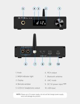 DAC Hoofdtelefoonversterker met AK4493S Chip Bluetooth 5.0 en Hoogwaardige Audio Ondersteuning — thumbnail 2