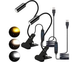 Oplaadbare Klemleeslamp met 3 Kleurtemperaturen en Flexibele Zwanenhals - Set van 2