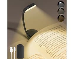 Oplaadbare Leeslamp met Klem, 3 Kleurstanden en Flexibele Zwanenhals