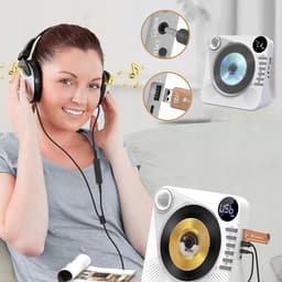 CD Speler - Bluetooth Speaker - Witte Multifunctionele Audiospeler - Met USB, AUX & Remote - Slaaptimer & Batterij - Voor Muziek in Huis — thumbnail 11