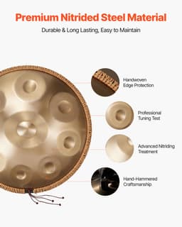 VEVOR Handpan Drum, 55 cm, 9-Toons Stalen Tongtrommel, 432 Hz, D Mineur, met Geweven Randbescherming, 2 Stokken & Draagtas, Kleurvast Percussie-Instrument voor Professionele Uitvoeringen — thumbnail 3