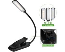 Oplaadbare leeslamp met 9 leds, 5 standen, touchbediening en een batterijduur tot 60 uur. Verkrijgbaar in zwart.