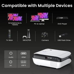 Tresaro - Beamer - 1080P Bluetooth Projector - Full HD - Draagbare buitenfilmprojector met ingebouwde luidspreker - HDMI - Voor IOS & Android - USB - AV — thumbnail 5