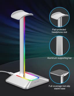 RGB Hoofdtelefoonstandaard met Draadloze Oplading en 7 Verlichtingseffecten — thumbnail 5
