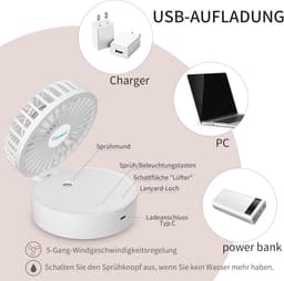 Draagbare Mini Ventilator Met Koele Verneveling - USB Oplaadbaar, 5 Snelheden, Vouwbaar en Geschikt voor Kantoor en Reizen — thumbnail 5