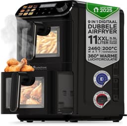 Turbotronic AF510D - Dubbele Airfryer - 11L - Airfryer XXL - Heteluchtfriteuse - Dual Heating - 50ºC tot 200ºC - 6 Kookprogramma's - Zwart — thumbnail 1