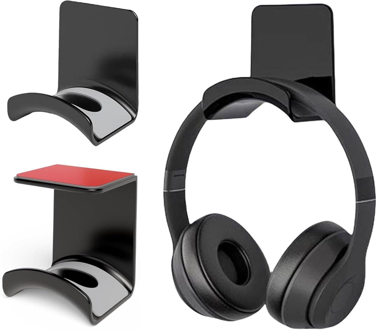 Allecta - Set van 2 headset houders met plakband voor gaming hoofdtelefoons in zwart - Handige wandhouder. — afbeelding 1