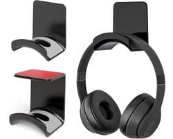 Allecta - Set van 2 headset houders met plakband voor gaming hoofdtelefoons in zwart - Handige wandhouder.