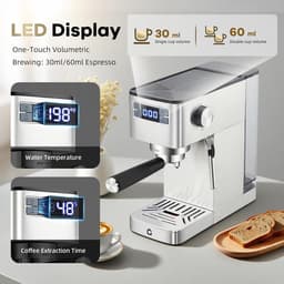 Koffiezetapparaat - 3-In-1 Functie: Espresso, Cappuccino en Latte Macchiato - Melkopschuimer - 1350 Watt - 20 Bar - 1,25 Liter Watertank - digitaal LED-display - Zilver — thumbnail 4