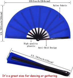 Grote Opvouwbare Ventilator - Chinese en Japanse Stijl Handventilator voor Vrouwen - Perfect als Cadeau en voor Dansen - Blauw — thumbnail 4