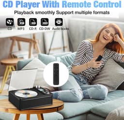 CD Speler met Bluetooth & FM Radio – Desktop CD Player met Dubbele Speakers – Ondersteunt USB, TF-kaart, AUX & Optische Uitgang – Inclusief Afstandsbediening, LCD-Display & Hoofdtelefoonaansluiting – Zwart — thumbnail 2
