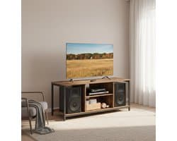 Industrieel TV-Meubel | Lowboard met Open Vakken voor Televisies tot 55 inch | Vintage Bruin + Zwart | Stijlvol Woonkamermeubel voor Entertainmentruimte | 120 cm Depauwwonen