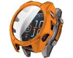Screenprotector case - geschikt voor Garmin Tactix 8 AMOLED 47mm - full cover hoesje - gehard glas - 47 mm - volledige bescherming - oranje