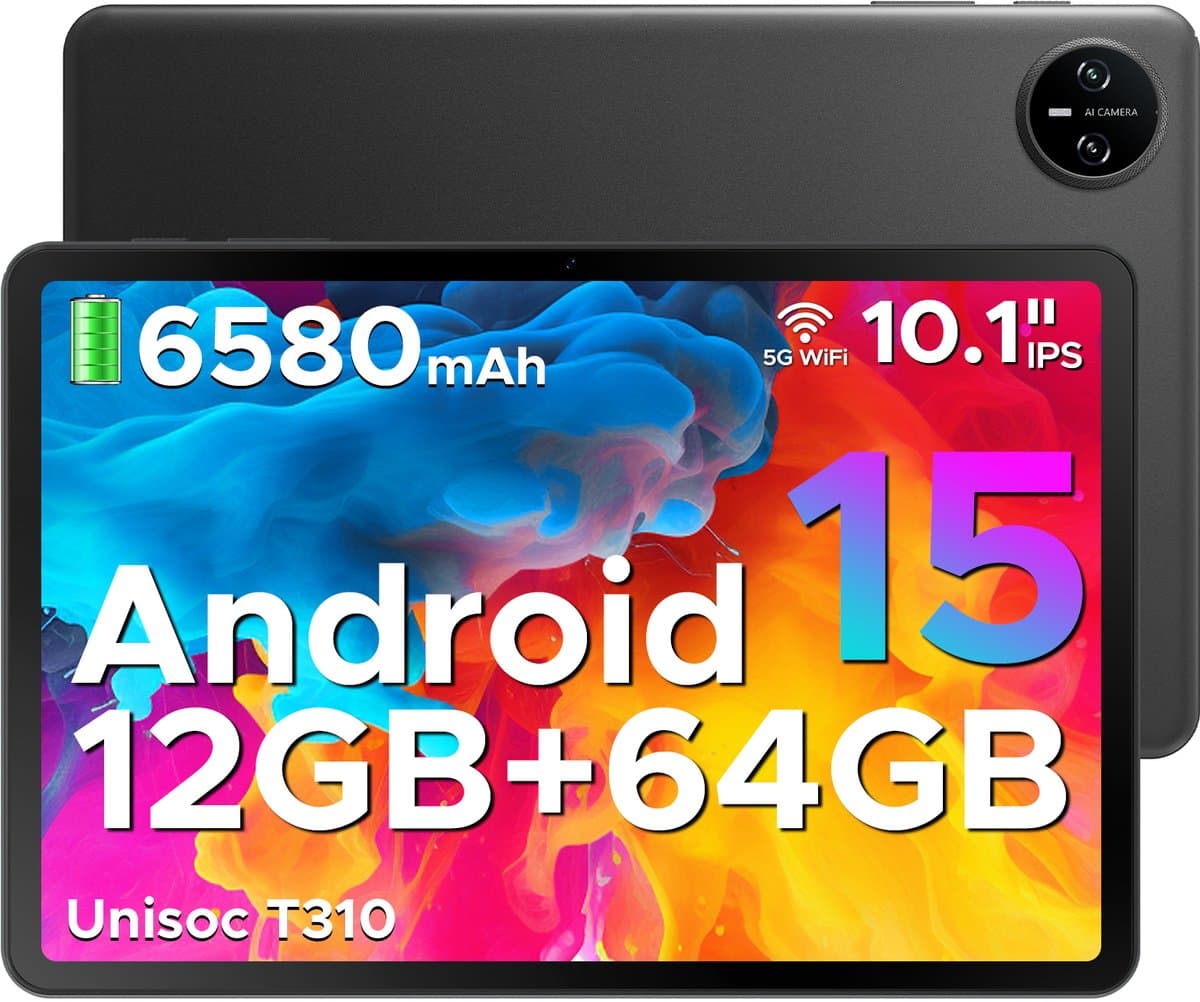 DOOGEE TAB A9 - Tablet - Android 15 - 12GB RAM + 64GB ROM（2TB/TF） - 10 Inch - 6580 mAh - 5G WiFi - Tablet Unisoc T310 - Dubbele Luidspreker - 3,5 mm aansluiting - Face ID - Zwart — afbeelding 1