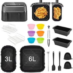 OIMG Vierkante Heteluchtfriteuse Accesoires Set - 18 Stuks - Geschikt voor philips Airfryer Dual Basket 3000 Series NA350 Airfryer-accessoires - Complete Accessoireset - Waaronder siliconenvorm/heteluchtfriteuse-accessoires/grill/broodvormen/tangen — thumbnail 2