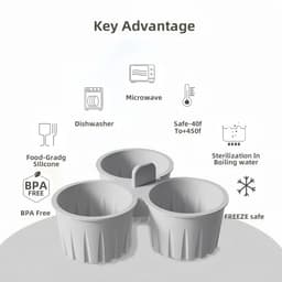 2-Pack Siliconen Eiervormen - 3 Cups Airfryer Eier Moulds met 135 ml - Anti-aanbak, Herbruikbaar en Vaatwasser Veilig - Grijs — thumbnail 2