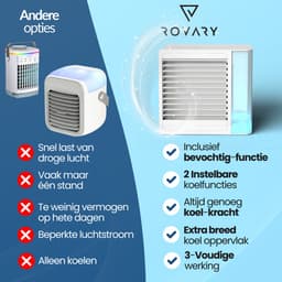 Rovary™ Aircooler PLUS - Koelen & Bevochtigen - USB-C - 2 standen - Ventilator - Tafelventilator - Airco - Bureau - Slaapkamer - Bed — thumbnail 4