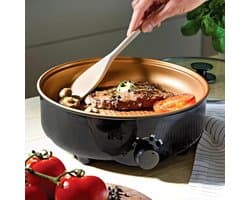 RVV® Partypan -Airfryer -Hapjespan - instelbare warmtestanden - antiaanbaklaag - Zwart- ‎26cm x 9cm x 26cm
