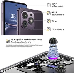 HOTWAV mobiele telefoon - Smartphone zonder abonnement- 16 GB/256 GB - 5160 mAh - mobiele telefoon senioren - Met transparante hoes - Paars — thumbnail 2