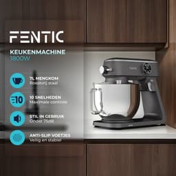Fentic Keukenmachine 1800W, Keukenrobot met 7l RVS Mengkom, Incl. Menghaak, Garde, Deeghaak en Extra Accessoires, Keukenmixer Met Timer en 10 Snelheden — thumbnail 2