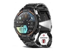 Knobbout 1.52" (3.8cm) Schokbestendig Sport Smartwatch - Zijwaartse LED-verlichting-Bloeddrukmeting, hartslag monitoring en bloedzuurstof (SpO₂)-controle- Bluetooth belfunctie - Sedentaire herinnering-Sedentaire herinnering-Zwart stall+ siliconenband