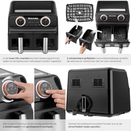 tectake® Dubbele Airfryer Samurai - Airfryer XXL - 8L inhoud - 2400W - 7 bakprogramma's - 2 Lades - Dubbele mand - Dual zone technologie - Heteluchtfriteuse — thumbnail 6