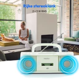 MEDION DRX-1 Plus Boombox (draagbare DAB+ & FM-radio, Bluetooth, cd-speler, MP3, cassette, hoofdtelefoonaansluiting, stereo, AUX, netstroom & batterijen) groen — thumbnail 4