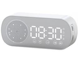 Digitale Wekker - Bluetooth Speaker - Premium Wekker - met LED Spiegeldisplay - Twee alarmen met hoog volume - Digitale Wekkerradio - Wit