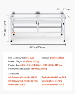 VEVOR Wasmachine Onderstel Droger Onderbouw Voetstuk 1230x635x625mm 267kg — thumbnail 9