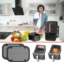 Herbruikbare spatbescherming roosters voor airfryer - 2 stuks, 13 x 9,2 cm, zwart — thumbnail 3