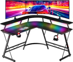For The Win Hoekbureau - L-Vormig Game Bureau - 130x130x74 cm - Gaming Bureau met LED Verlichting - Incl. RGB Muismat - Monitor Standaard - Gaming Desk - Computer Tafel - Gaming Tafel — thumbnail 1